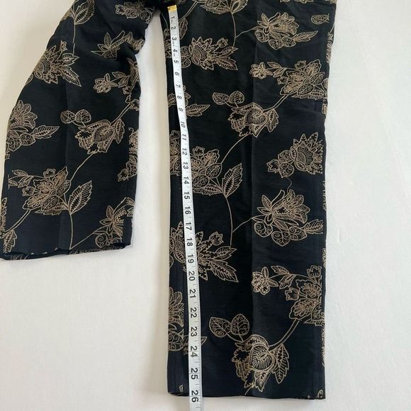 Tommy Bahama Silk Black Tan Floral Embroidery Straight Crop Pants Size 6 - Picture 12 of 15